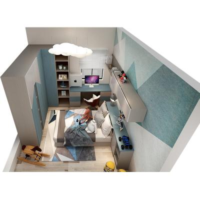 China (Size)Adjustable Modern Simple Cheap Blue Customized Space Saving Kids Room And Kids Bedroom Wardrobes With Desk for sale