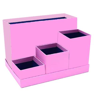 China Hot Selling Paper Card Board Pen Holder Accessories Folding Paper Desk Organizer Storage Box Set Pink For Lady for sale