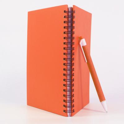 China Promotion Black Hard Cover Spiral Notebook With Matching Orange Gel Pen Solid Color Gift Diary for sale