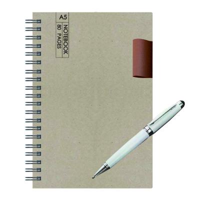 China Hardcover Book Promotion Notebook Set with Spiral Binding Pen Attached Hard Cover Notepad for sale