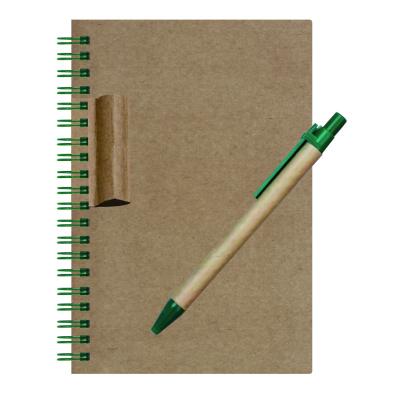 China Hardcover Book Promotion Notebook Set with Spiral Pen Attached Binding Hard Cover Notepad Recycled Paper Craft Paper for sale