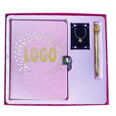 China pink boxed diary gift sets with necklace and pen fashion stationery set for girls 28*25*4cm for sale