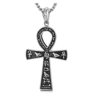 China Hiphop Ancient Egyptian Hieroglyphs Cross Pendant without Necklace Wholesale Price Stainless Steel Fashion Jewelry for sale