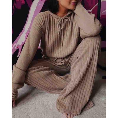 China Factory 2021 New Arrivals QUICK DRY Clothing Set Solid Color Two Piece Pant Set Women Full Knit Sweater Sets for sale