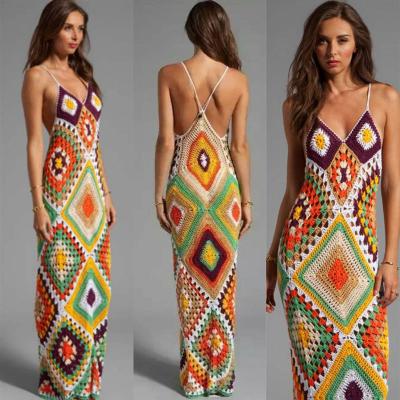 China New Wholesale Knitted Luxury Anti-wrinkle women's sweater dress crochet dress beach boho crochet maxi dress for sale