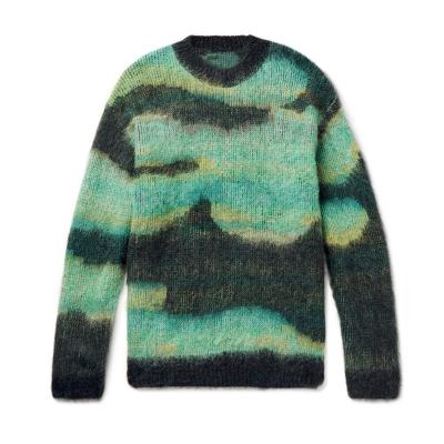 China custom oem factory jacquard striped mohair sweater men fuzzy crewneck sweater oem oem jacquard striped knit designer sweater for sale