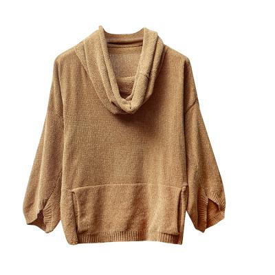 China Autumn Hot Selling New Design Anti-wrinkle Fuzzy Short Sleeve Turtleneck Loose ladies sweater knitting with pocket clothing women sweaters for sale