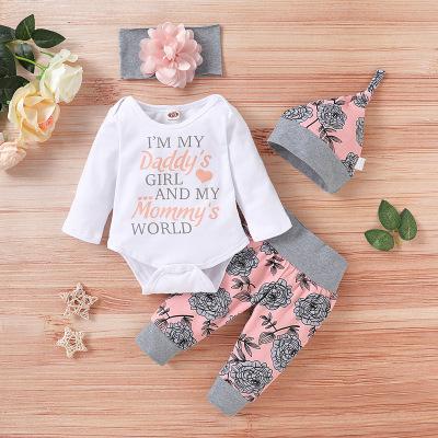 China 2021 Breathable Newborn Baby Clothes Outfits Cute Infant Floral Romper Pants Toddler Baby Clothes Set for sale