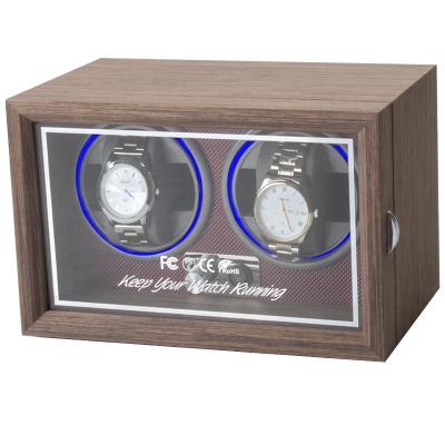 China New Wooden Double Winder Luxury Motor Watch Winder Wooden Coloring Automatic Watch Box for sale