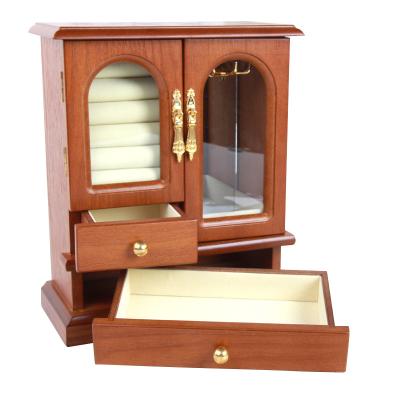 China Factory direct retro necklace jewelry box creative storage box wooden color Ring Earrings Jewelry Box Solid for sale