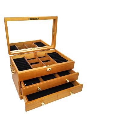 China Wooden Wooden Jewelry Box With Lock Retro Flannel Jewelry Storage Box Bracelet Wooden Box Custom for sale