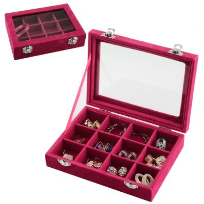 China High Quality Luxury Velvet Velvet Household Jewelry Boxes Ring Storage Case Useable Earring Box for sale