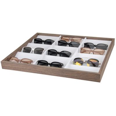 China 2021 New Style 18 Slots Eyewear Packaging Wooden Eyewear Display Box Holder Sunglasses Tray YFT83 for sale