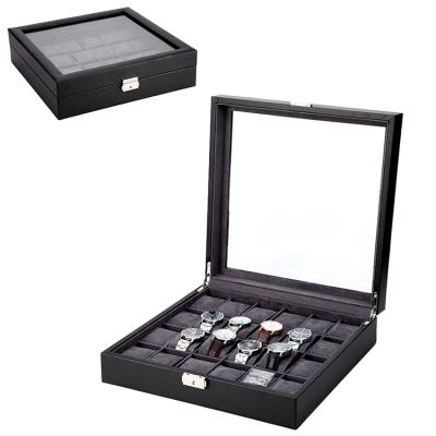 China Leather 24 Slots Windows Leather Watch Box Men Show Storage Boxes Watch Suitcase for sale