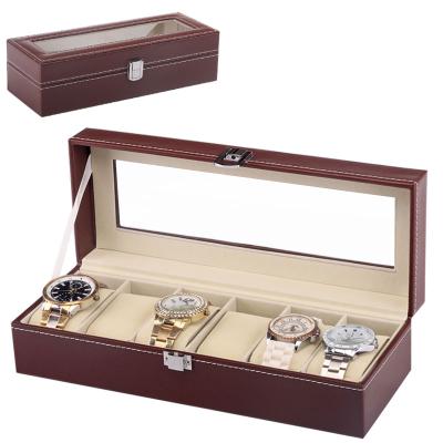 China Leather Stain Edition 6 Slots Watch Display Box Wholesale Cheap Watch Cases for sale