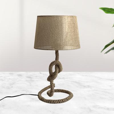 China Creative Dimmable Modern Simple Warm Light Night Table Nordic Table Lamp Bedside Modern Iron Cover Rope Hemp Lamp for sale