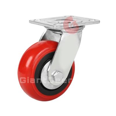 China PU Castor Wheel Korean Red Caster Wheel 100mm 125mm 150mm 200mm Heavy Duty PIVOT Swivel for sale