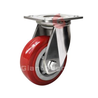 China PIVOT Customized 100mm 125mm 150mm Heavy Duty 200mm Swivel PU Stainless Steel Red 5 Casters for sale