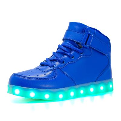 China New Luminous Fashion LED Flat High Top Boys Basketball Sneakers Casual Walking Shoes Large for sale