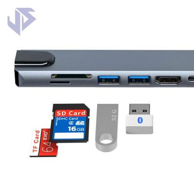 China ABS+Aluminum Combine High Quality 8 in 1 Type-C Hub 8 Port Multi Dock Station with 4K HD MI SD TF USB-C Charging PD Adapter USB C Hub USB3.0 RJ45 for sale