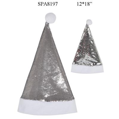 China 2020 Home Decoration Christmas Sequin Slivery Hat with Pompom Decoration for sale