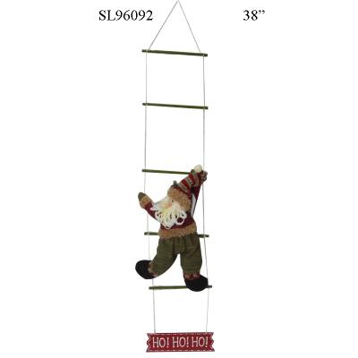 China Christamas Home Decoration Christmas Ladder Stuffed Santa Claus Climbing With Rope Ladder With Wooden Welcome Sign for sale