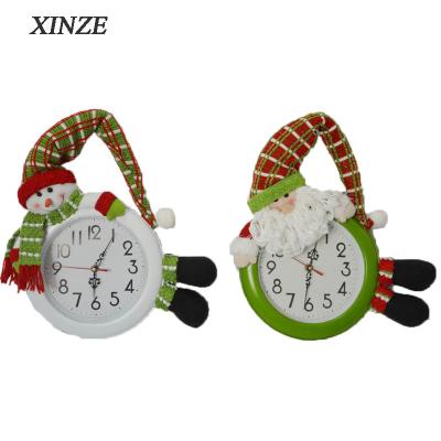 China Christamas New Home Decoration Wall Clock Hanger With Plush Christmas Santa Claus Stuffed Snowman for sale