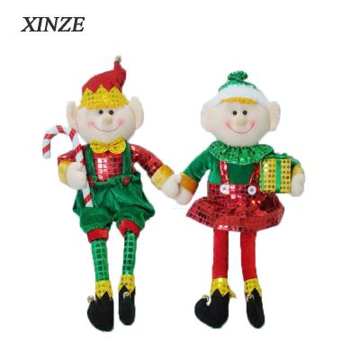 China 18 Inch Elf Doll Christmas Elves Sitting Shiny Stuffed Polyester Set Holiday Party Decoration for sale