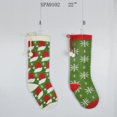 China Christamas Decoration Xmas Stocking Gift Home Christmas Cable Knit Stocking With Santa Hat Snowflake Pattern for sale