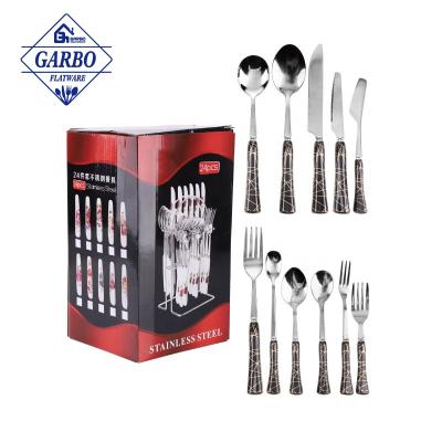 China Viable Wholesale Custom Hot Selling Silverware Hand Polishing 410ss Flatware Set With Flower Handle Ceramic Flatware Set With Color Box for sale