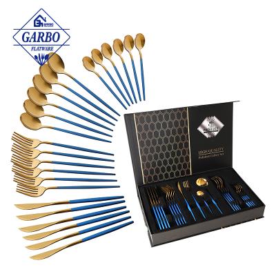 China High Quality Viable Gold 24-Piece Cutlery Set Colorful Dinnerware Handle Stainless Steel Flatware Royal Set Portable Cutlery Set for sale