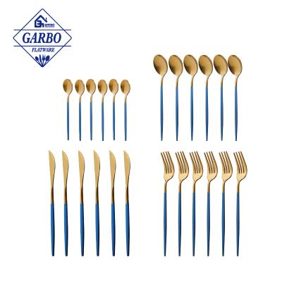 China JIEYANG Viable Blue Gold 24 Cities Stainless Steel Flatware Set Minimalist Cutlery Set Low Prices Made Cutlery Silverware for sale