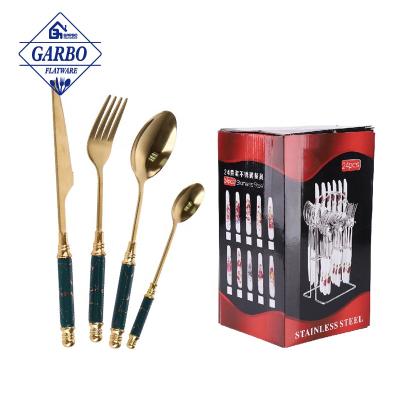 China Viable PVD Mirror Stainless Steel Flatware Set Spoon Knife Fork Kitchen Utensil Set Kitchen Utensil Set Polish Gold High Quality Cutlery Set for sale