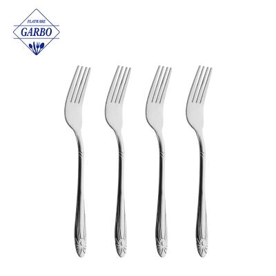 China Disposable Christmas Fruit Fork Embossed Handle Silver Stainless Steel Cutlery Fork Mirror Polished Elegant Steak BBQ Dessert Fork Set for sale