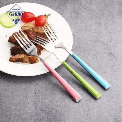 China Viable Colorful ABS Handle Fruit Fork For Salad Vegetable Easy Grip Metal Small Fork Set For 6 Person Good Quality Stainless Steel Fork for sale