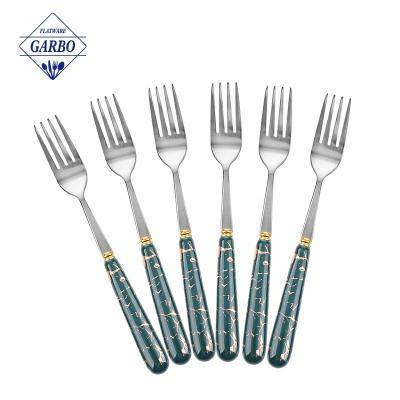 China Sustainable Luxury Silver Fork Set Green Marble Ceramic Stainless Steel Dinner Fork Cutlery For Party Table Serving Fork Home Use for sale