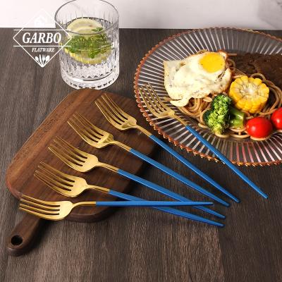 China 4PCS Viable Colored Stainless Steel Dinner Fork Set With Blue Painted Handle Handle Stainless Steel Cutlery Set For Home Table Use for sale