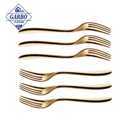 China Durable Gorgeous 18/8 Stainless Steel Gold Dinner Fork For Steak Butter Dishwasher Safe Mirror Polished 6 Pcs Metal Fork Dinnerware Set for sale