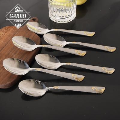 China High Quality Table Spoon 430 Stainless Steel Handle Gold Plating Table Spoon Middle East Viable Popular Dinner Spoon for sale