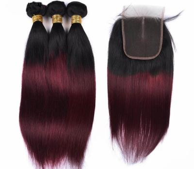 China Silky Straight Wave Brazilian Hair 3 Bundles Hair Bundle Ombre 1B 99j for sale