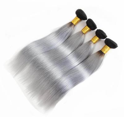 China Soft and Smooth Straight Ombre Silky Straight Gray Remy Hair Weave for sale