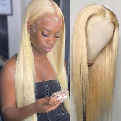 China Silky Straight Wave Virgin Wig Preplucked Bleached Knots Blonde 613 Lace Up 12a Straight Wigs Front Brazilian Wig Human Hair Raw for sale