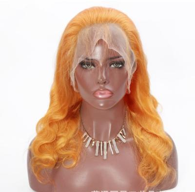 China cheap instock full wig 100% body wave lace front hair color lace wig orange yellow yellow for lady for sale