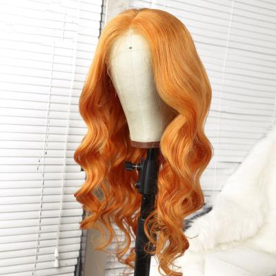 China Factory Wholesale Price 100 Virgin Orange Human Hair Deep Wave Orange Body Wave Loose Lace Front Wig for sale