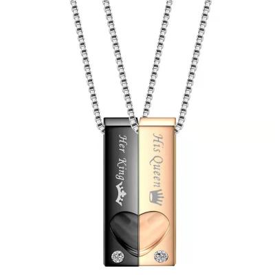 China Wholesale European American Romantic Pendant Rectangular Titanium Steel Love Couples Matching Necklace for sale