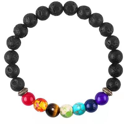 China Charm Bracelet Christmas Lava Rock Women 7 Bead Bracelets 8mm Crystal Bracelet Oil Diffuser Yoga Stones Healing Chakras Crystals for sale