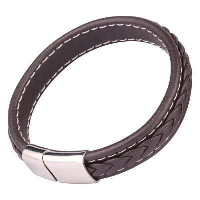 China Fashion Brown Brazalete Retro Magnetic Buckle Punk Braided Luxury Accessories Leather Bracelet For Man Gift for sale