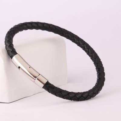 China Hot Selling Lead Free Braided Brown Genuine Men's Stainless Steel Fashion Leather Bracelet Nickel And Stainless Steel Rope for sale