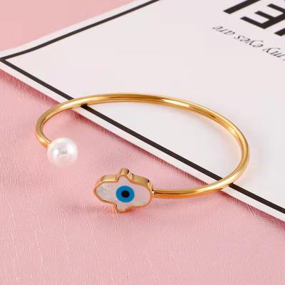 China Never Fade Shell Pearl Turkish Evil Eyes Jewelry Bangle Bracelet Jewelry Women Tarnish Free Gold Plated Blue Wedding Bride Eye Bracelet Jewelry for sale