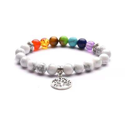 China Hot Selling Natural White Turquoise Stone 7 Chakra Yoga Bracelet Handmade Amazon Charm Bracelet Charm Bracelet for sale